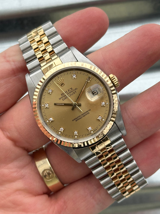 Rolex Datejust “Champagne Diamond Dial” Box & Papers