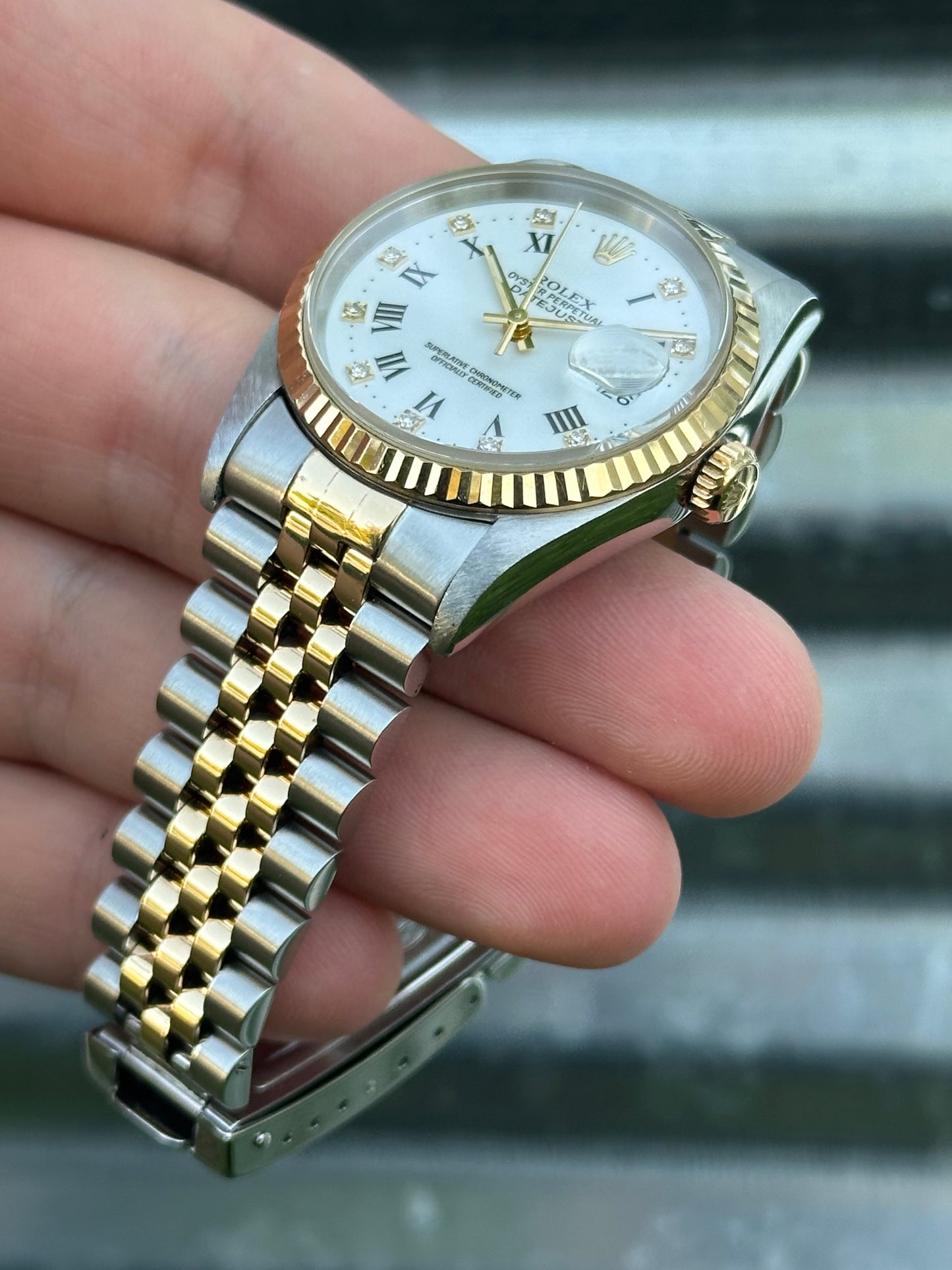 Rolex Datejust 36mm Ref.16233 Box & Papers White Roman Diamond Dial