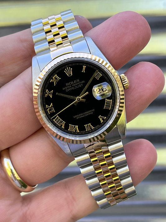 Rolex Datejust Black Pyramid 36mm Ref.16233 Box & Papers