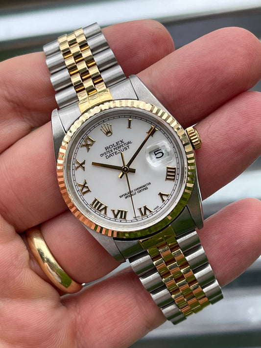 Rolex Datejust 36mm Ref.16233 Box & Papers White Roman Dial