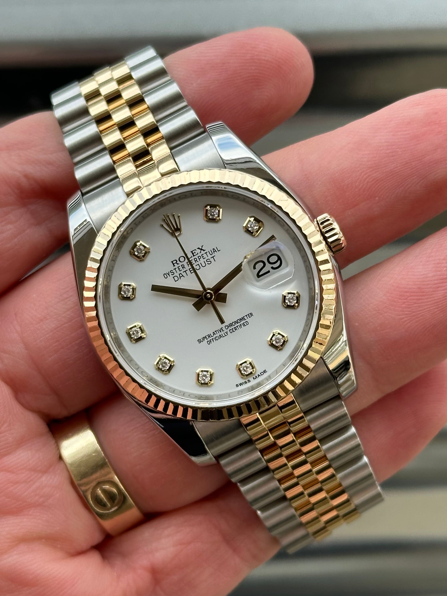 Rolex Datejust “White Diamond Dial” 36mm Red.116233 Box & Papers
