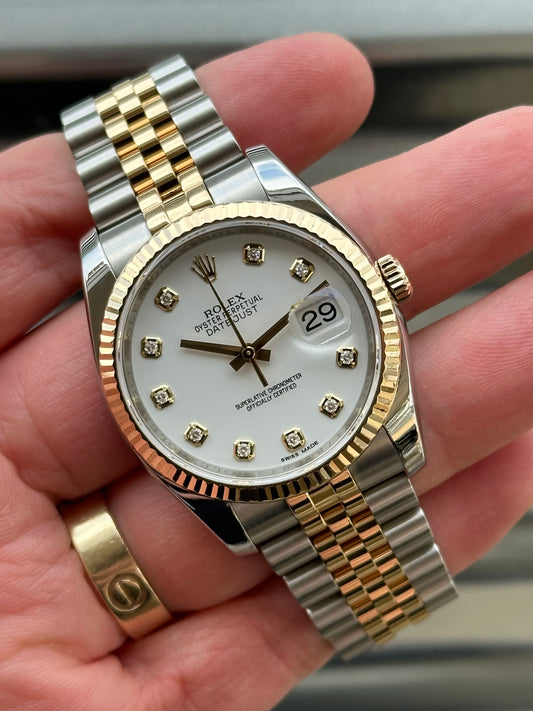 Rolex Datejust “White Diamond Dial” 36mm Red.116233 Box & Papers