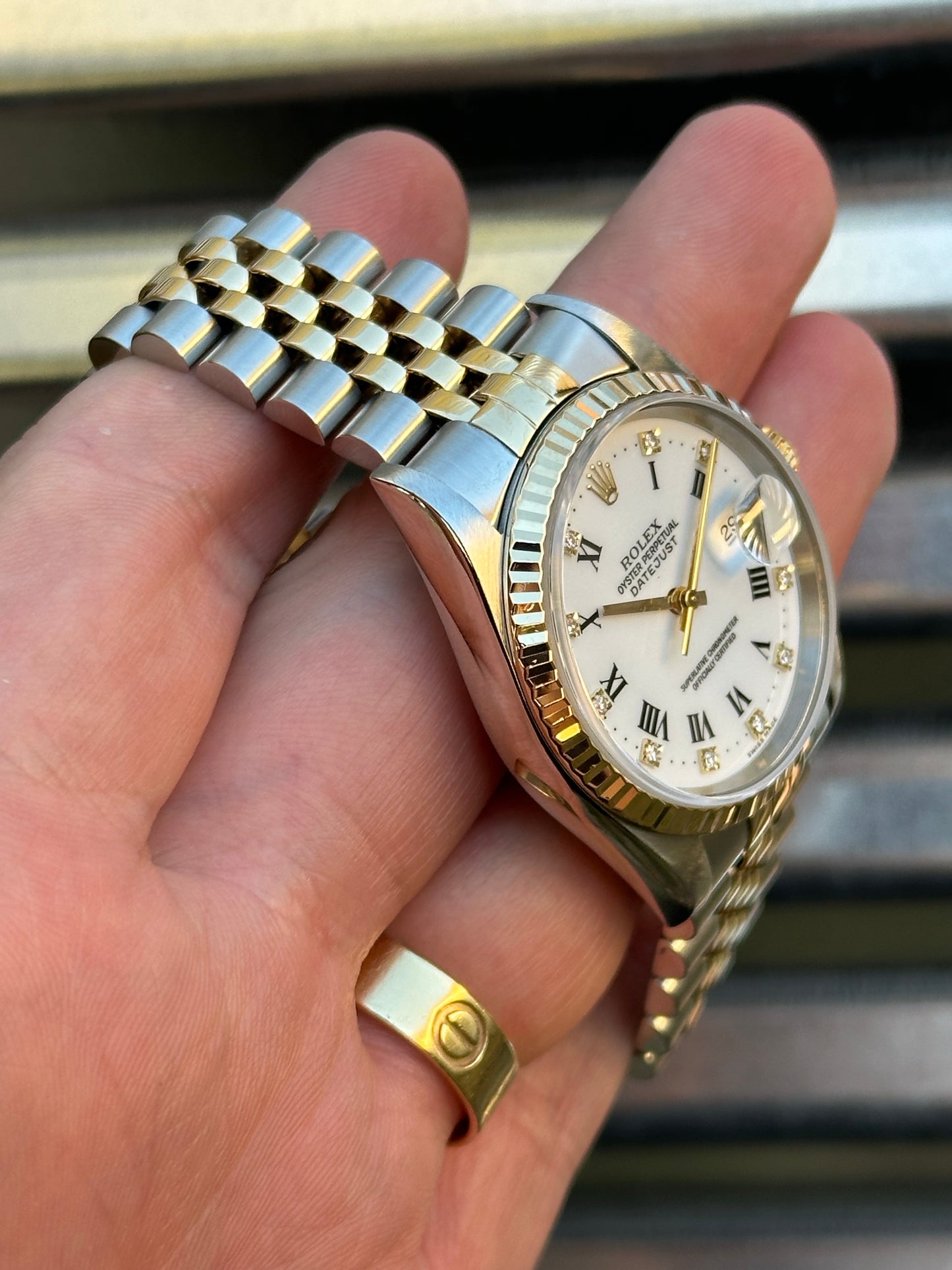 Rolex Datejust 36mm Ref.16233 “White Roman Diamond Dial” Box & Papers