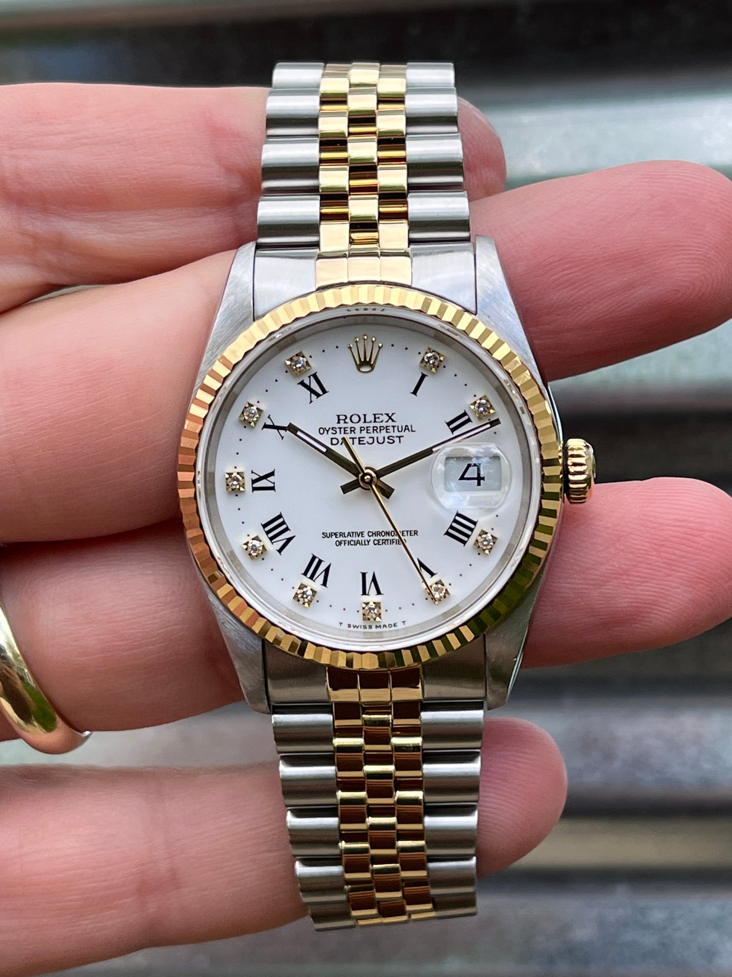 Rolex Datejust “White Roman Diamond Dial” 36mm Ref.16233 Box & Papers