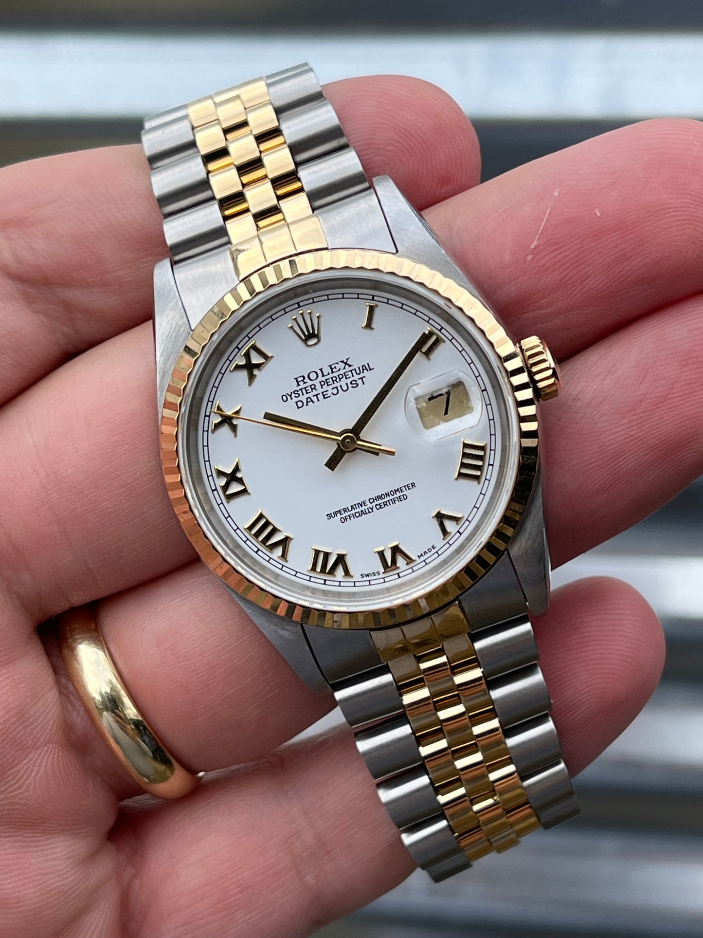 Rolex Datejust 36mm Ref.16233 “White Roman Dial” Box & Papers