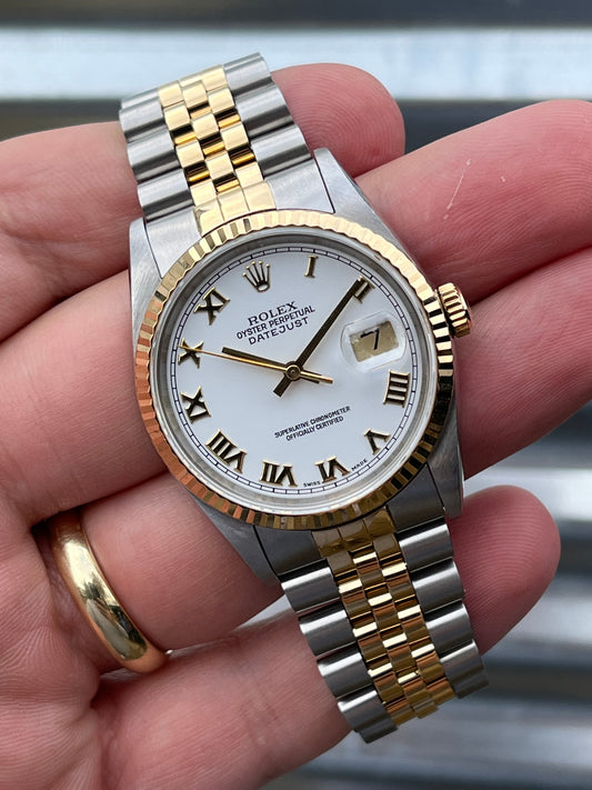 Rolex Datejust 36mm Ref.16233 “White Roman Dial” Box & Papers