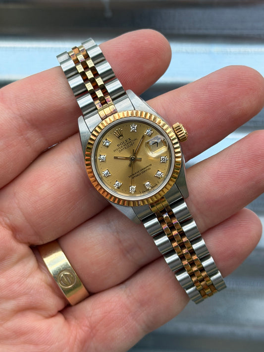Rolex Ladies Datejust 26mm Ref.69173 Box & Papers “Champagne Diamond Dial”