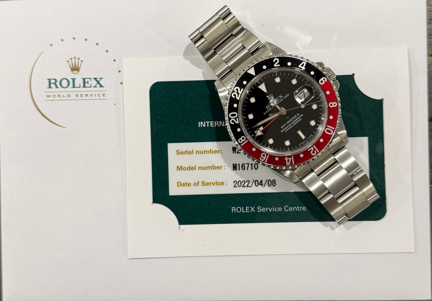 Rolex GMT Master II Coke 40mm Ref.16710 Watch w/Service Card and Receipt