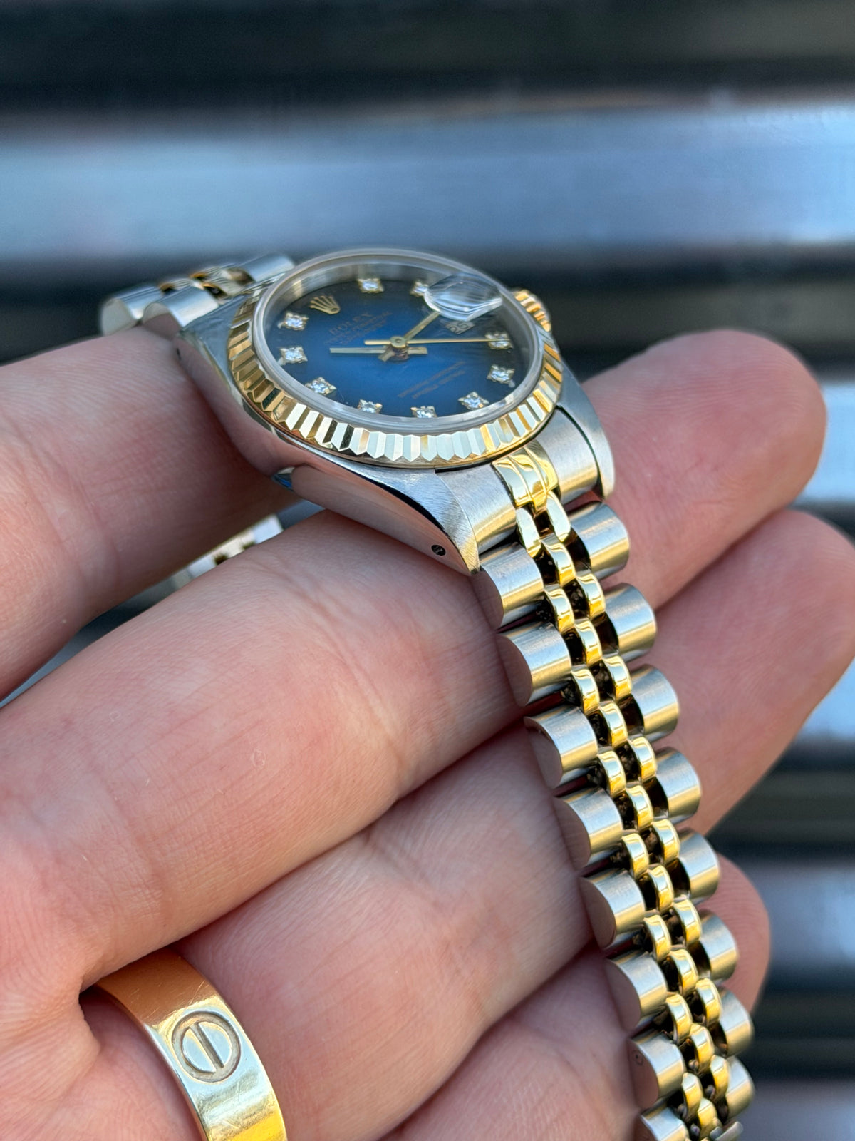 Rolex Ladies Datejust “Blue Vignette Diamond Dial “ 26mm Ref.69173 Box & Papers