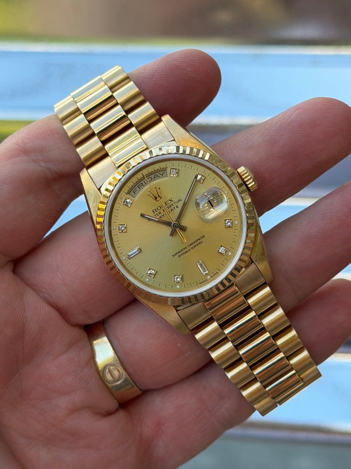 Rolex Day Date Double Quick-Set Champagne Diamond Dial 36mm Ref.18238 Box & Papers