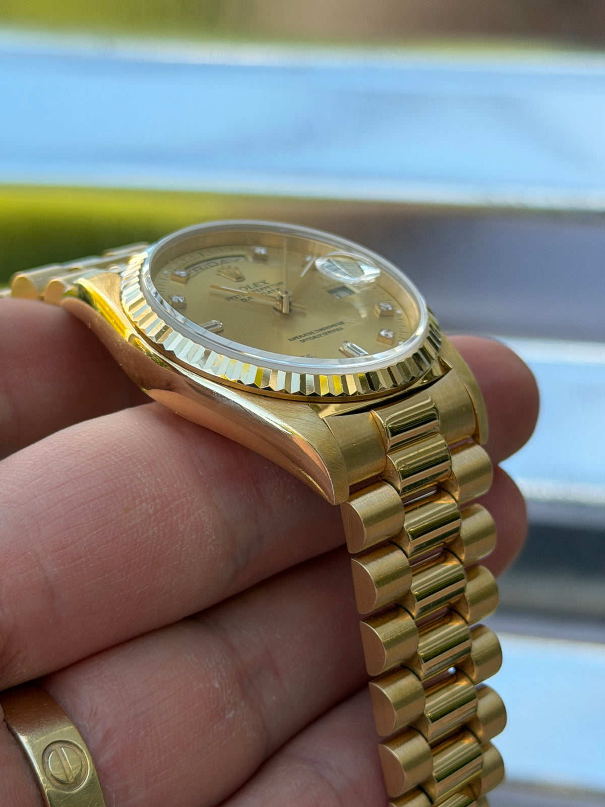 Rolex Day Date Double Quick-Set Champagne Diamond Dial 36mm Ref.18238 Box & Papers