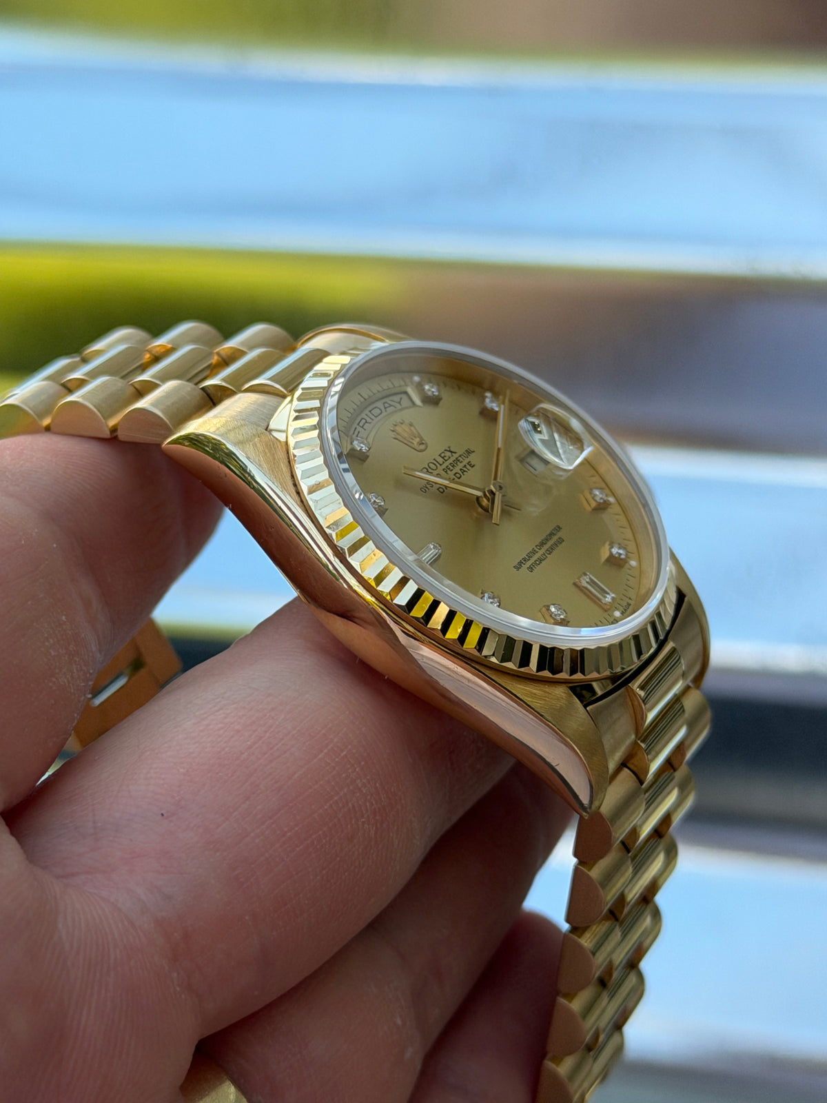 Rolex Day Date Double Quick-Set Champagne Diamond Dial 36mm Ref.18238 Box & Papers