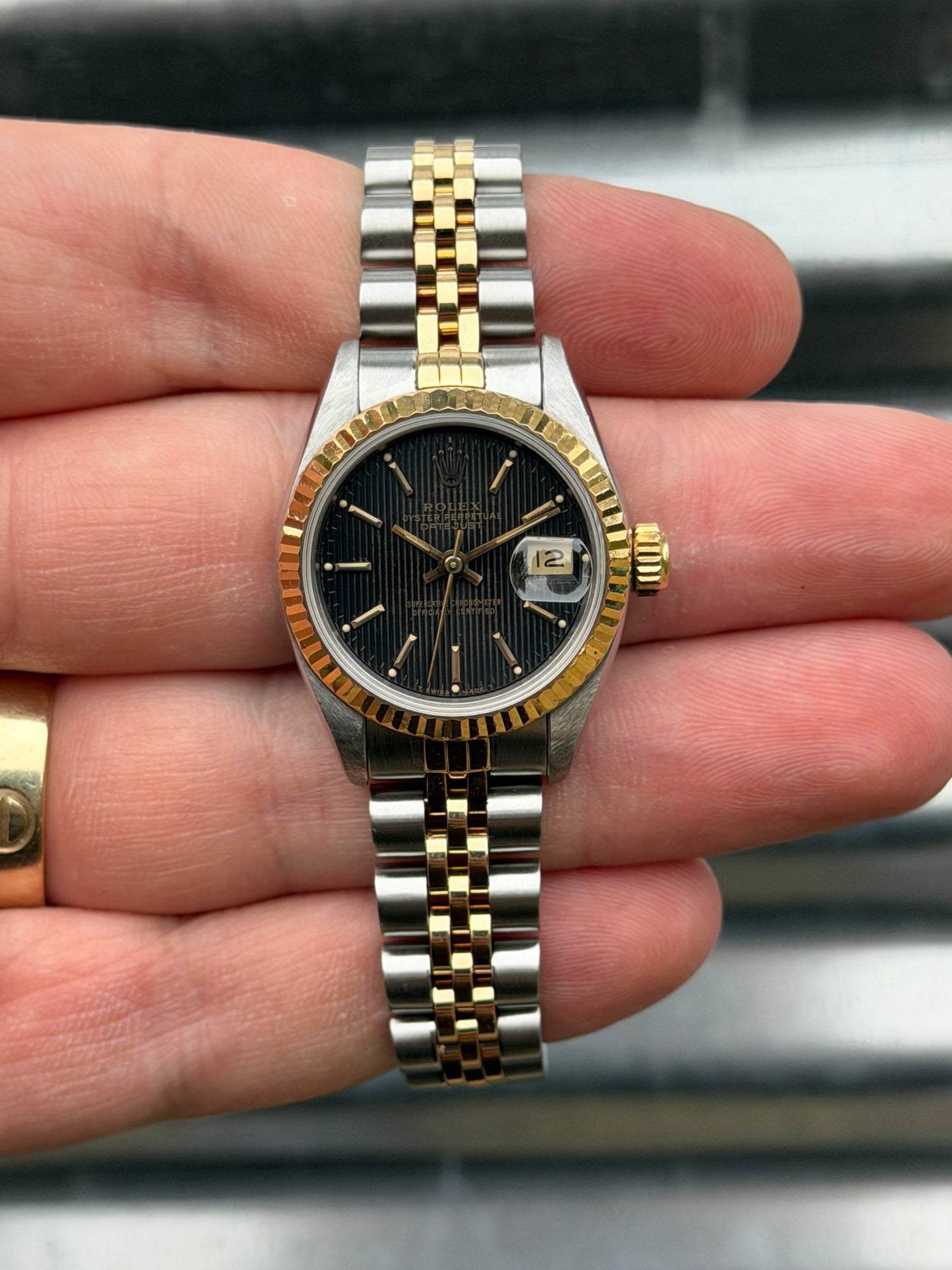 Rolex Ladies Datejust 26mm Ref.69173 Box & Papers “Black Tapestry Dial”