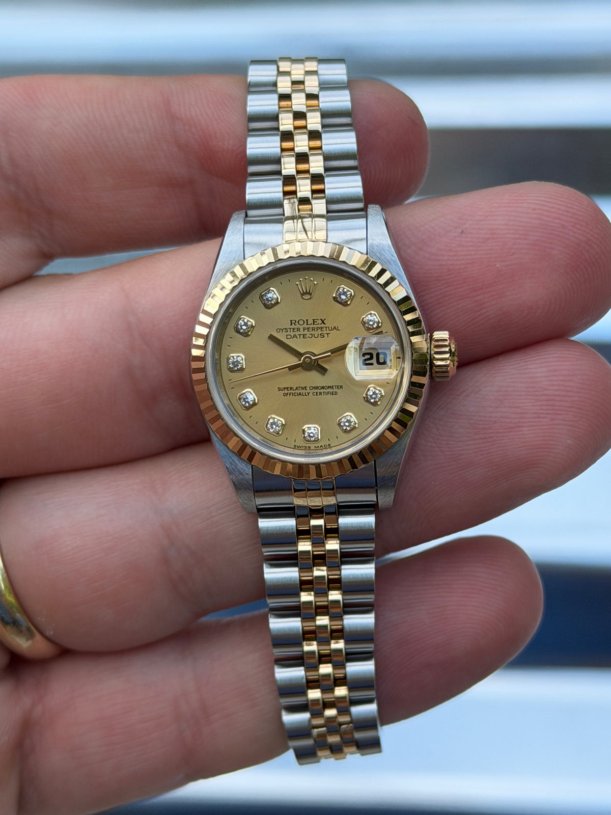 Rolex Ladies Datejust “Champagne Big Diamond  Dial” 26mm Ref.69173 Box & Papers