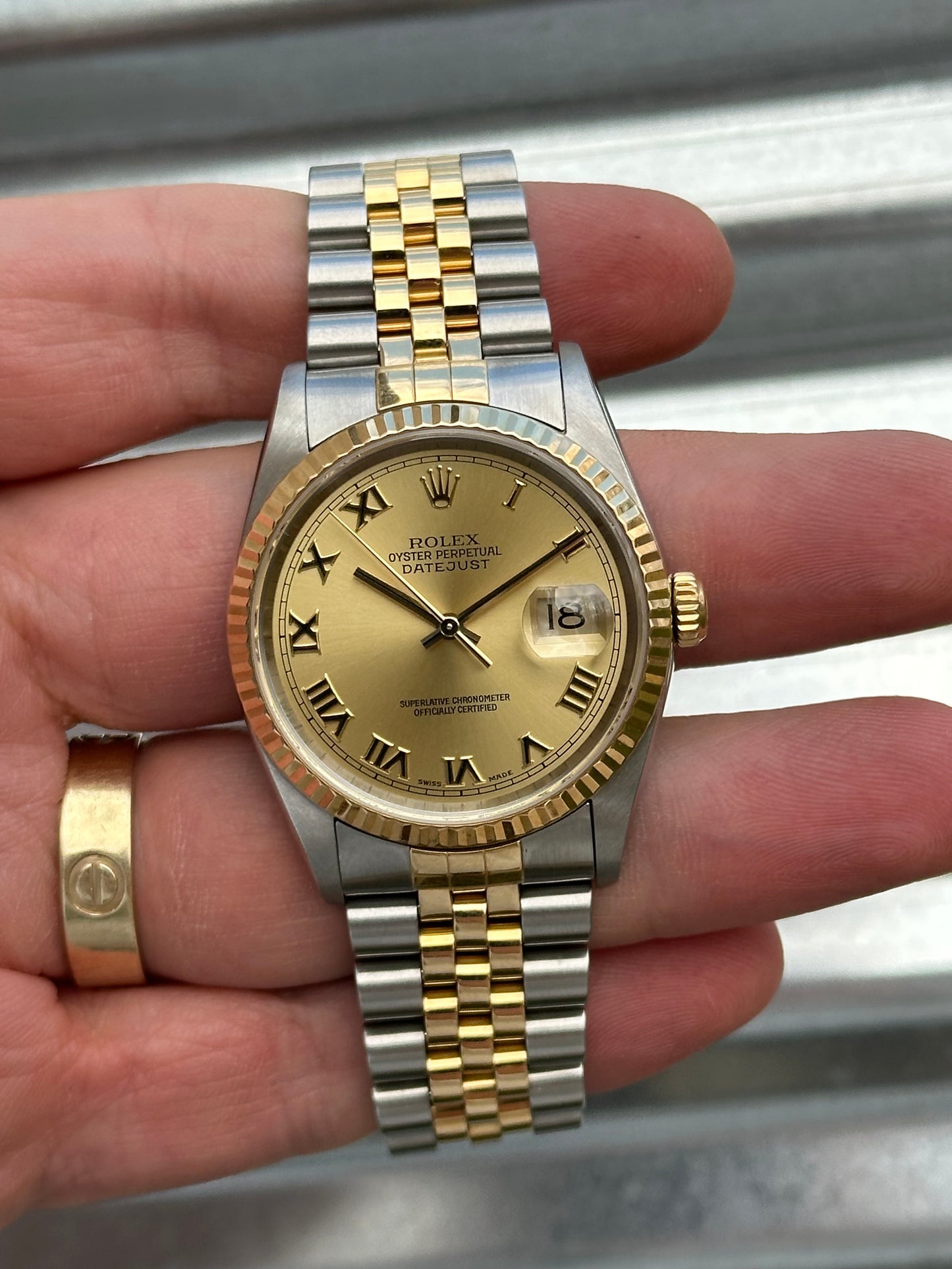 Rolex Datejust 36mm Ref.16233 “Champagne Roman Numeral Dial” Box & Papers
