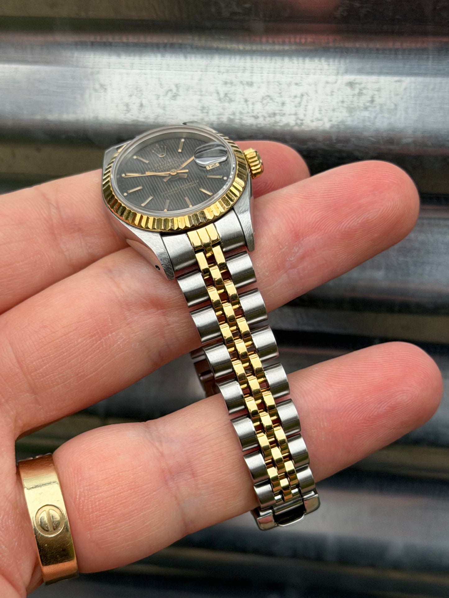Rolex Ladies Datejust 26mm Ref.69173 Box & Papers “Black Tapestry Dial”