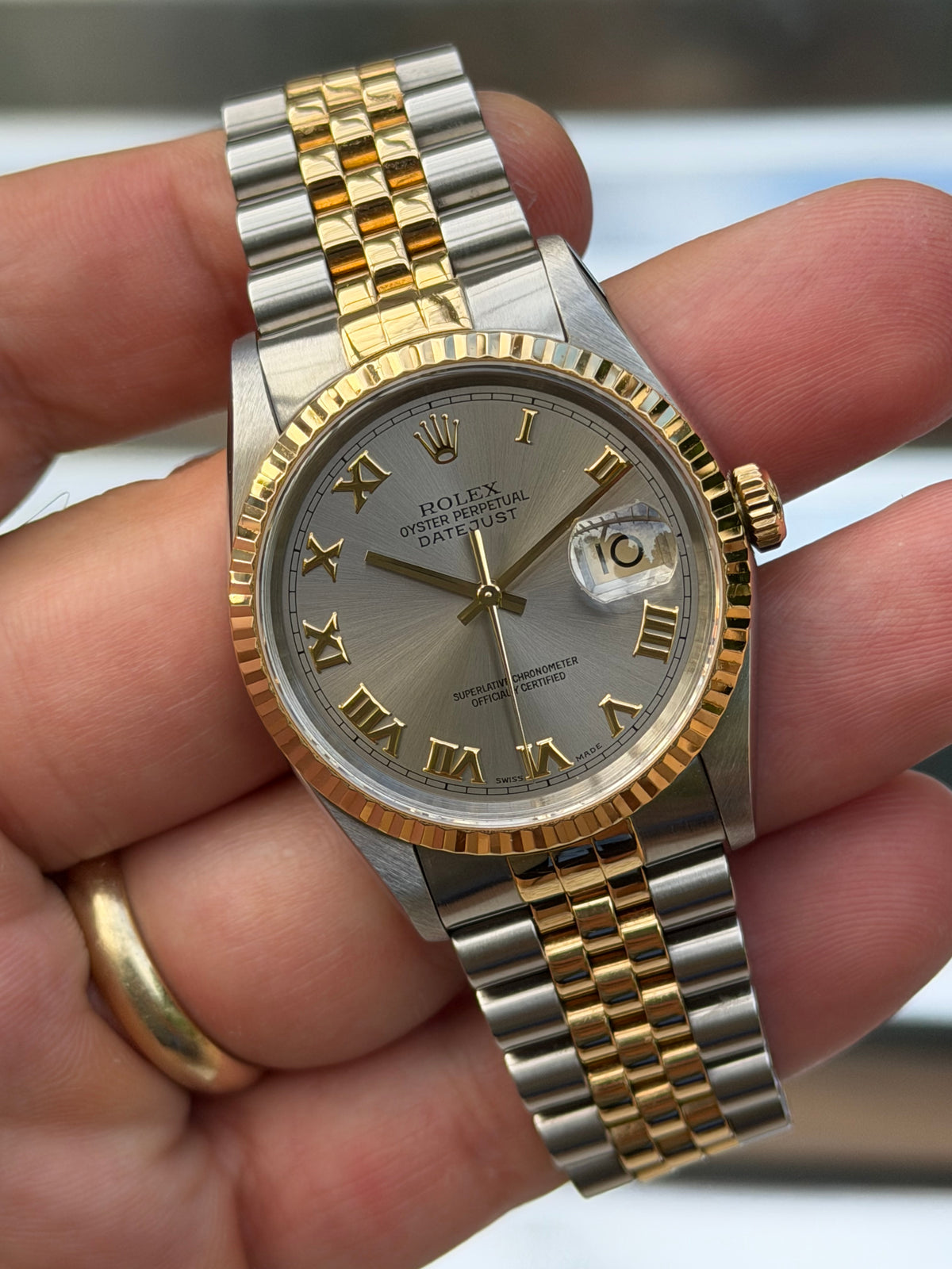 Rolex Datejust “Gray Roman Numeral Dial” 36mm Ref.16233 Box & Papers