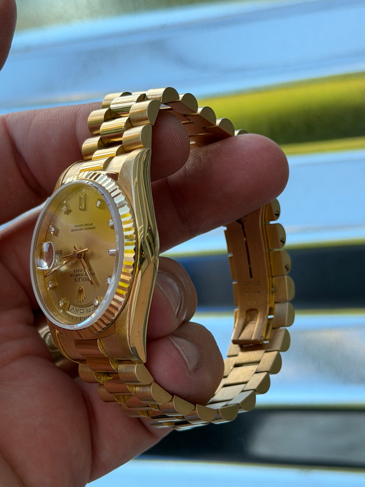 Rolex Day Date Double Quick-Set Champagne Diamond Dial 36mm Ref.18238 Box & Papers