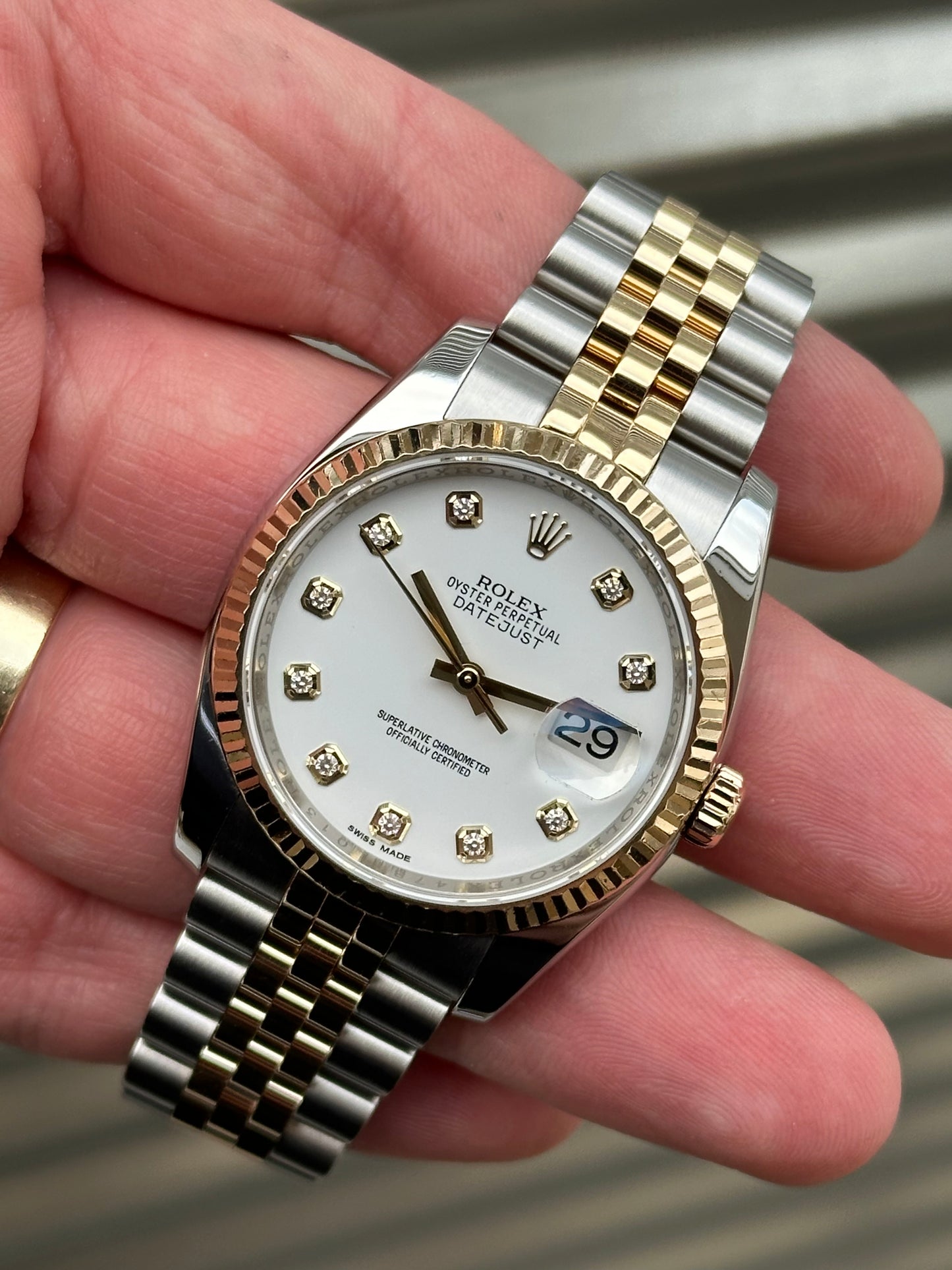 Rolex Datejust “White Diamond Dial” 36mm Red.116233 Box & Papers