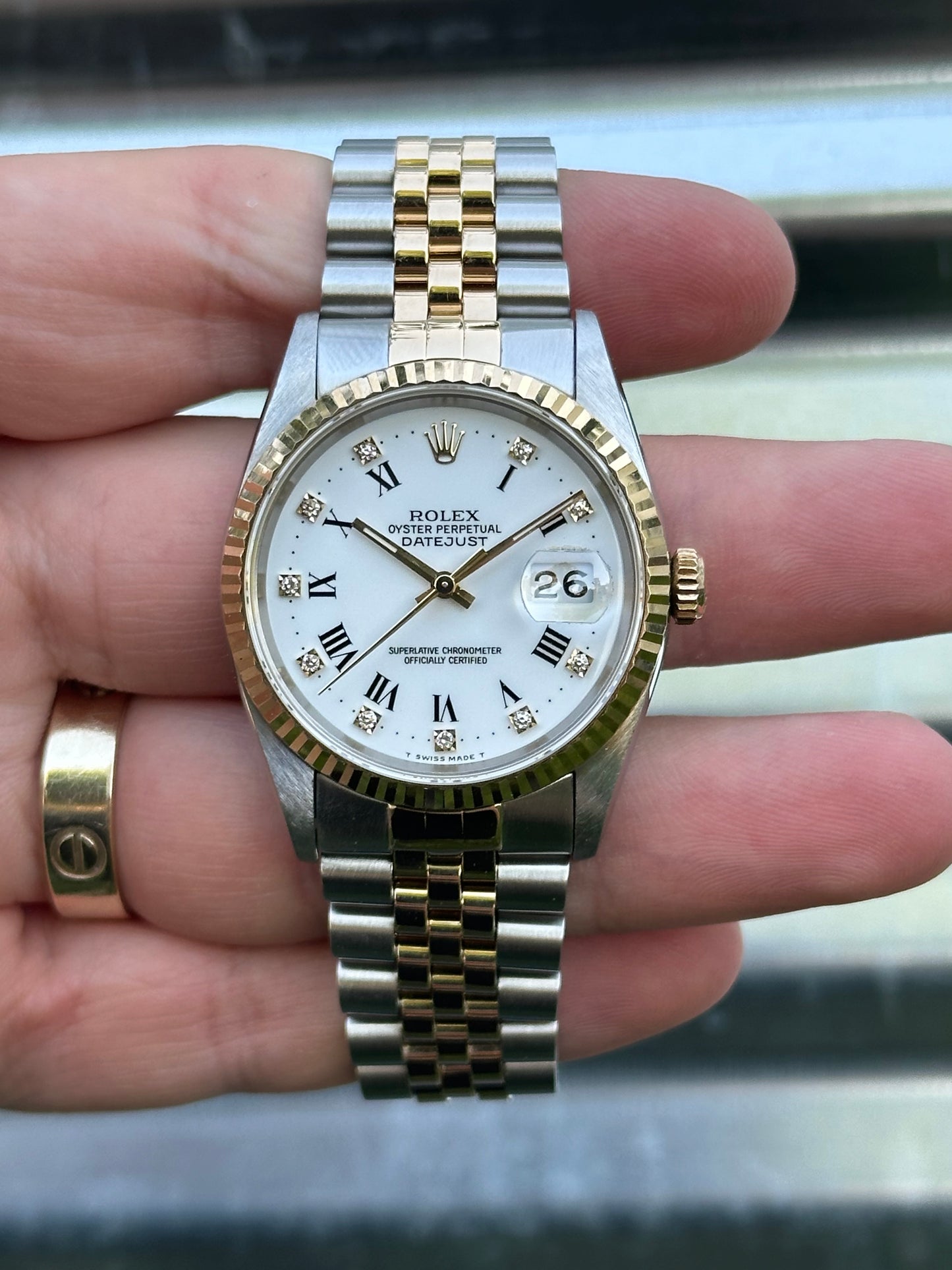 Rolex Datejust 36mm Ref.16233 Box & Papers White Roman Diamond Dial