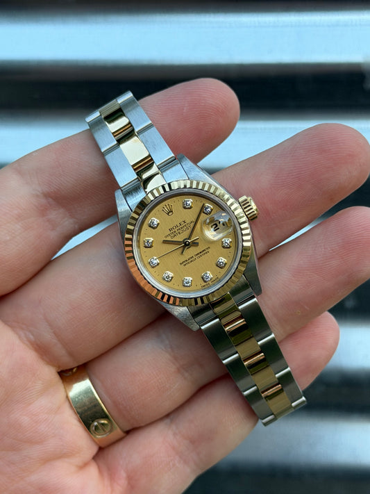 Rolex Ladies Datejust “Champagne Diamond Dial” 26mm Ref.69173 Box & Papers