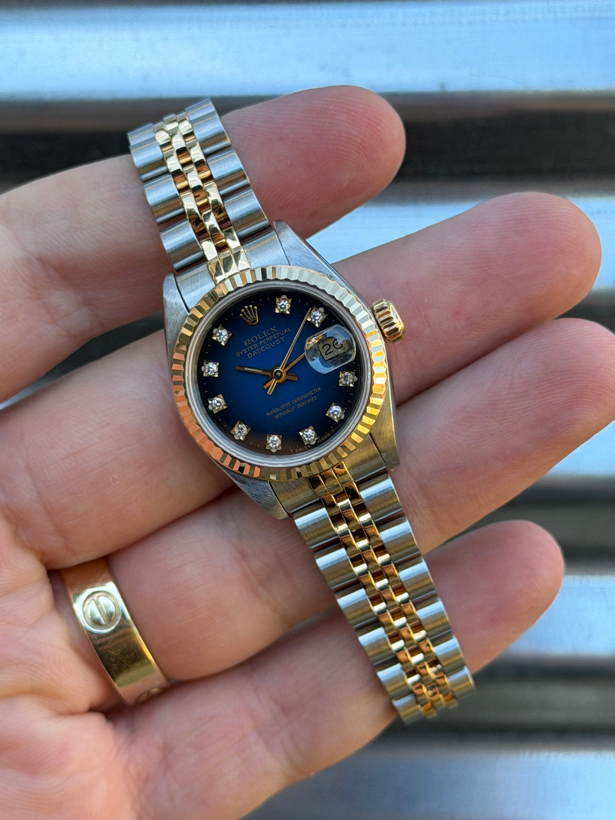 Rolex Ladies Datejust “Blue Vignette Diamond Dial “ 26mm Ref.69173 Box & Papers