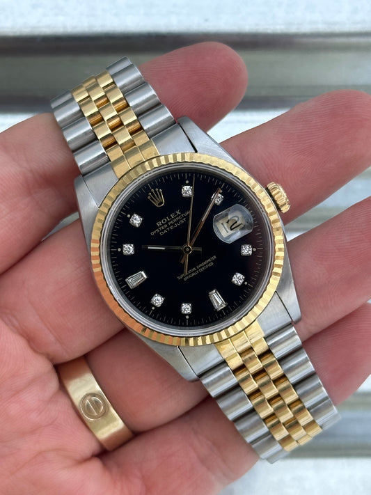 Rolex Datejust “Custom Black Diamond Dial” 36mm Ref.16233 Box & Papers