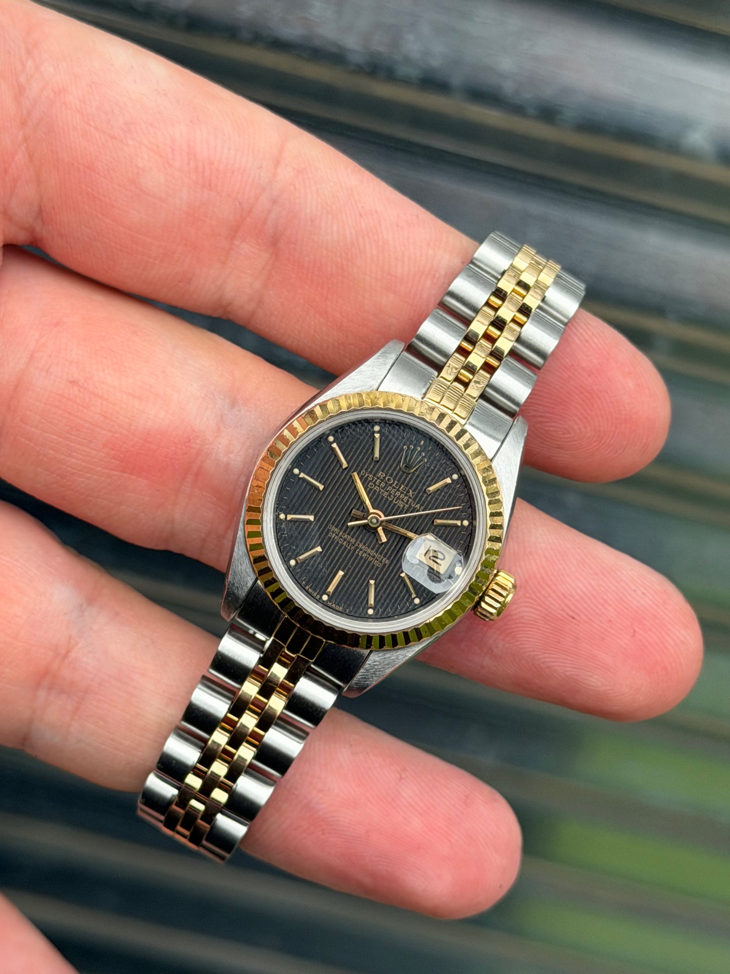 Rolex Ladies Datejust 26mm Ref.69173 Box & Papers “Black Tapestry Dial”