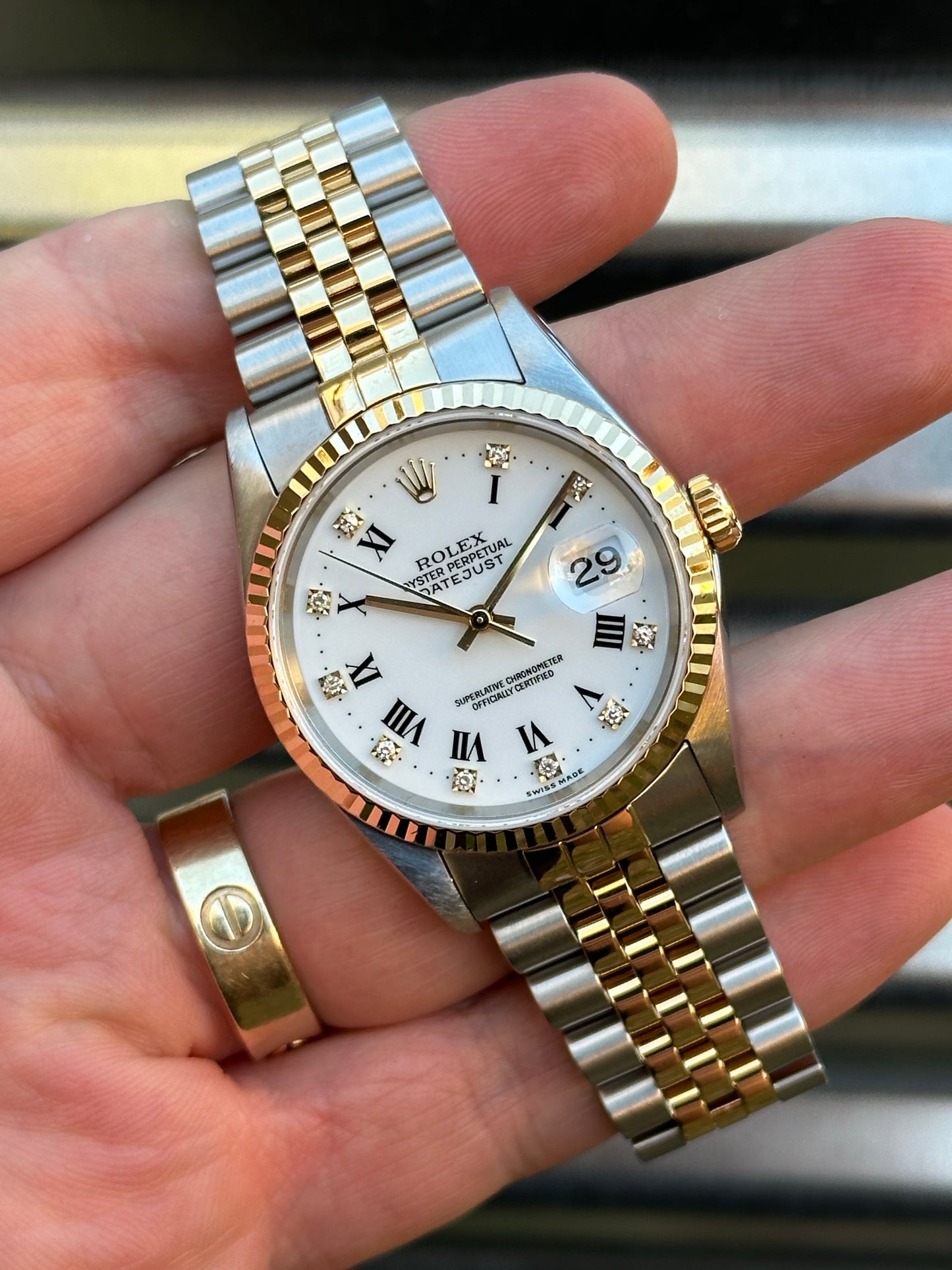 Rolex Datejust 36mm Ref.16233 “White Roman Diamond Dial” Box & Papers