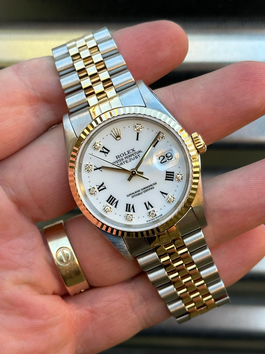 Rolex Datejust 36mm Ref.16233 “White Roman Diamond Dial” Box & Papers