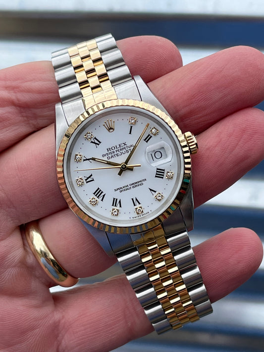 Rolex Datejust “White Roman Diamond Dial” 36mm Ref.16233 Box & Papers