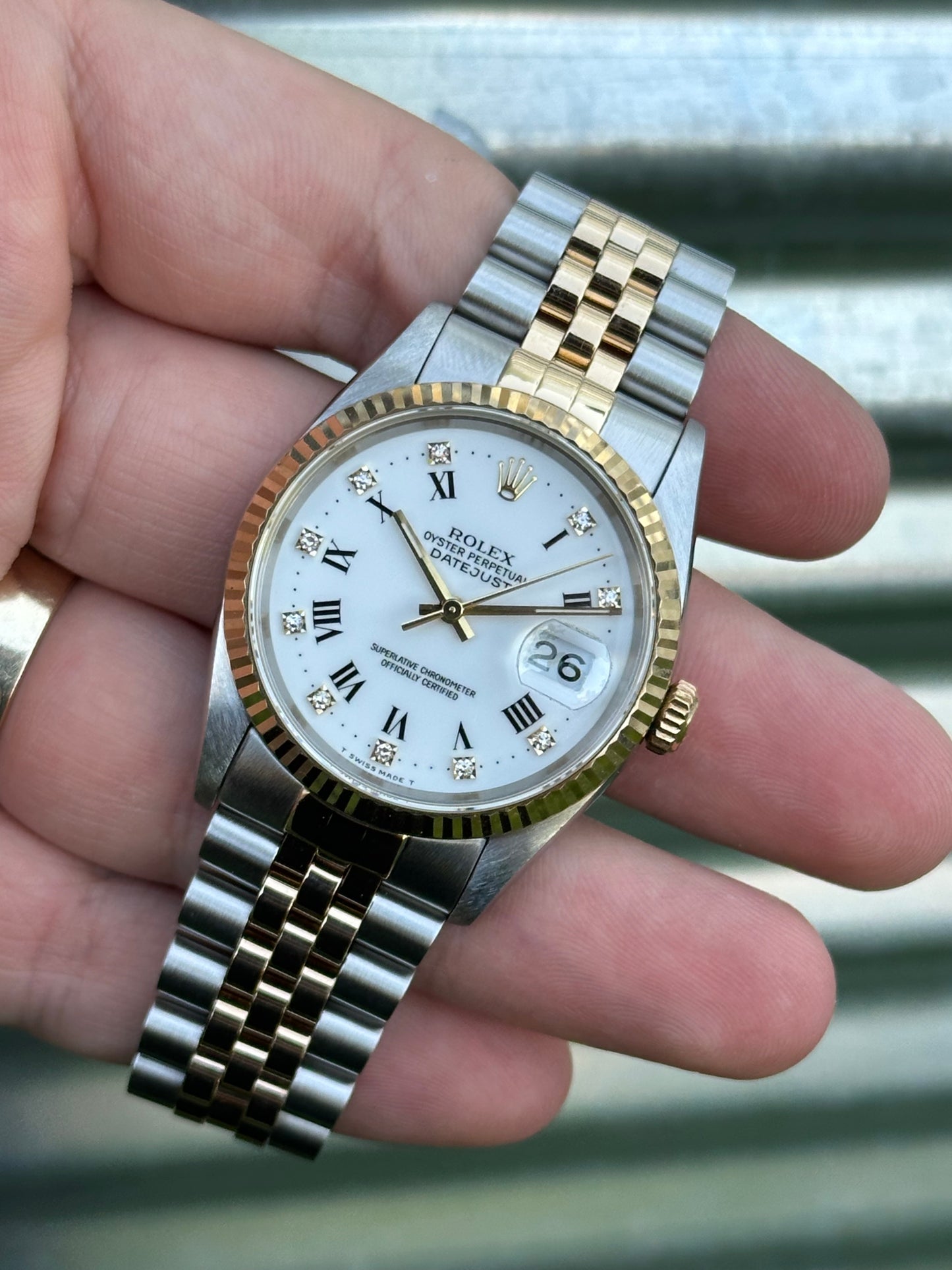 Rolex Datejust 36mm Ref.16233 Box & Papers White Roman Diamond Dial