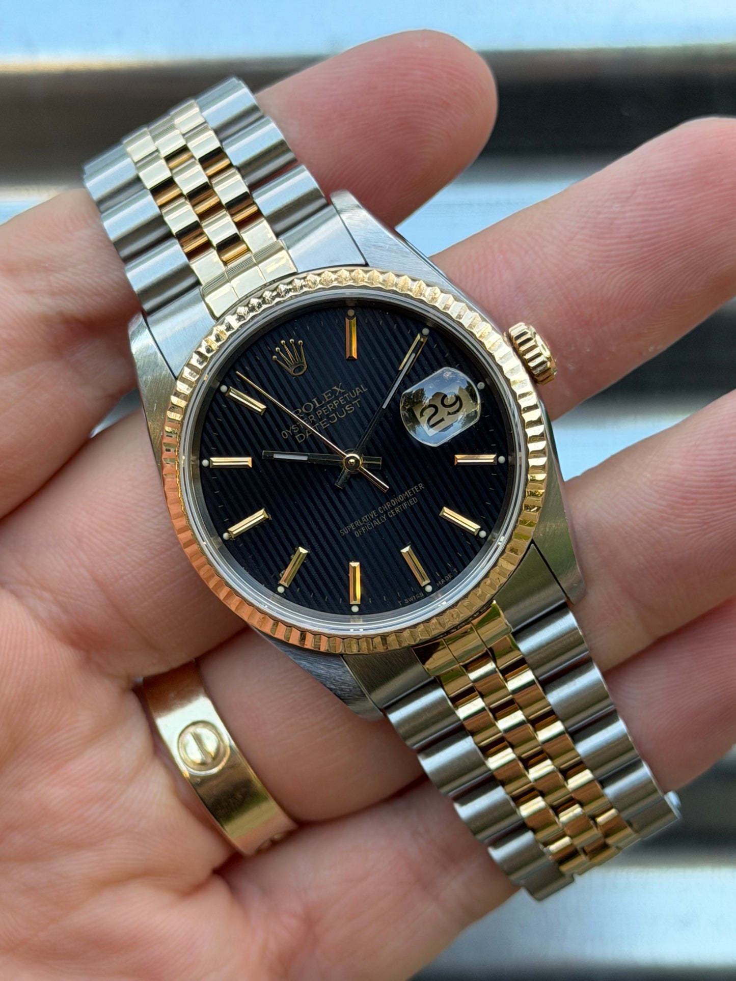 Rolex Datejust “Black Tapestry Dial” 36mm Ref.16233 Box & Papers
