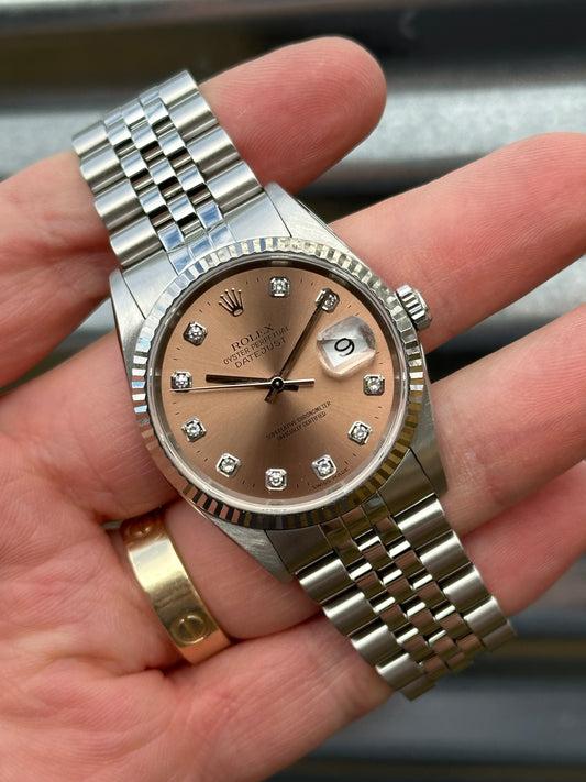 Rolex Datejust “Salmon Diamond Dial” 36mm Ref.16234 Box & Papers