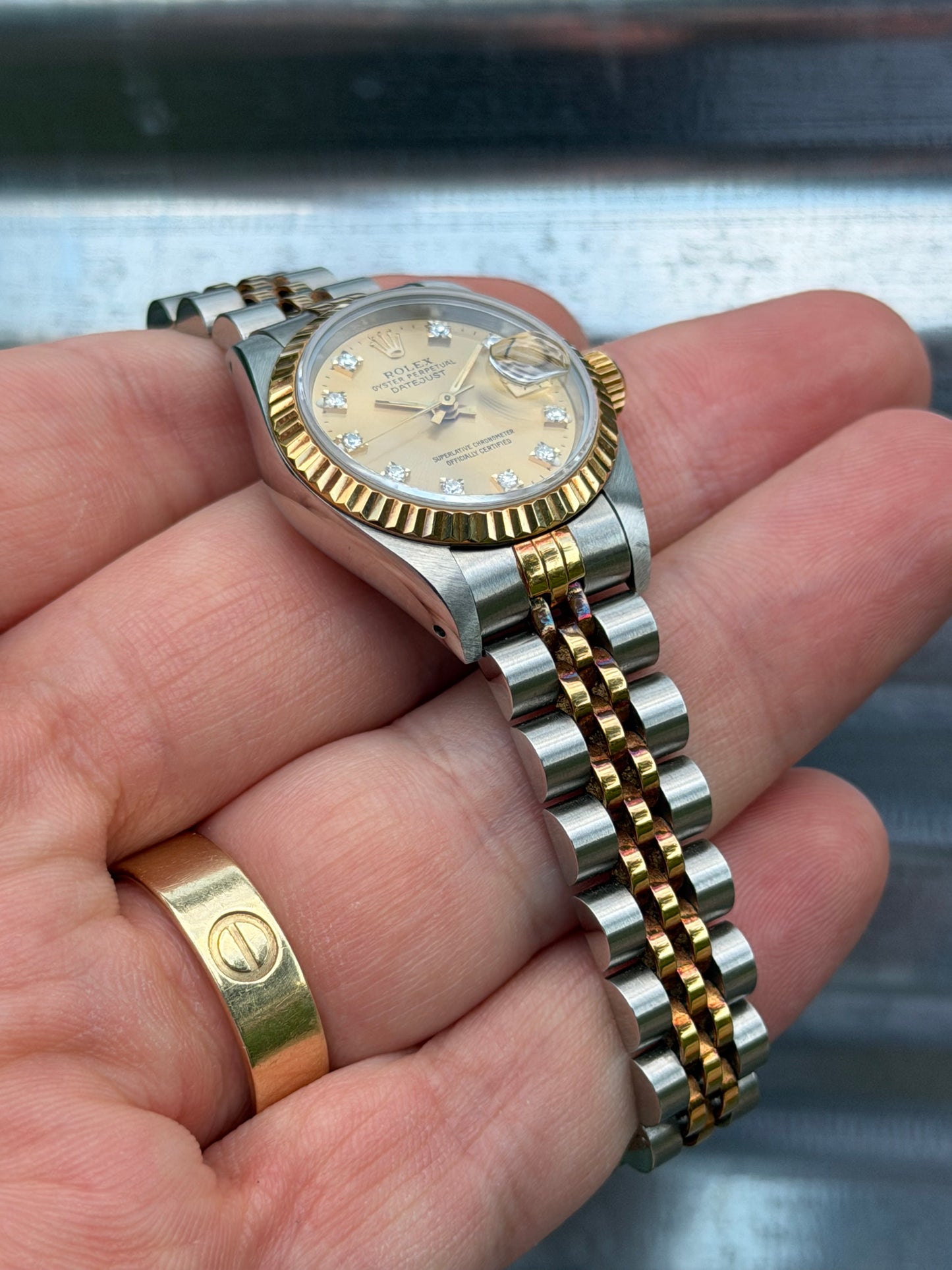 Rolex Ladies Datejust 26mm Ref.69173 Box & Papers “Champagne Diamond Dial”
