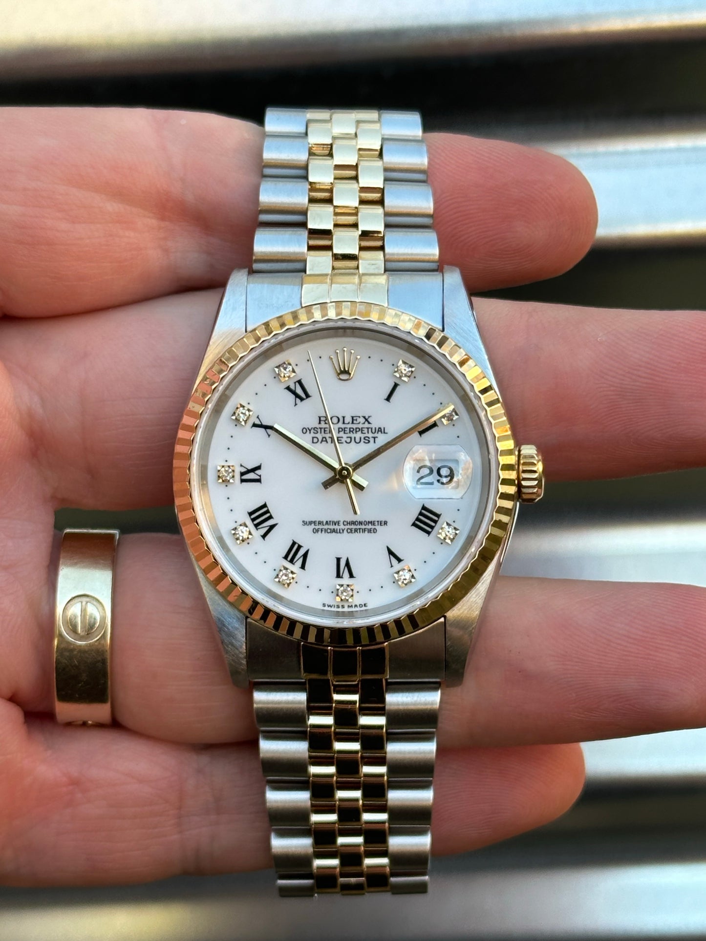 Rolex Datejust 36mm Ref.16233 “White Roman Diamond Dial” Box & Papers